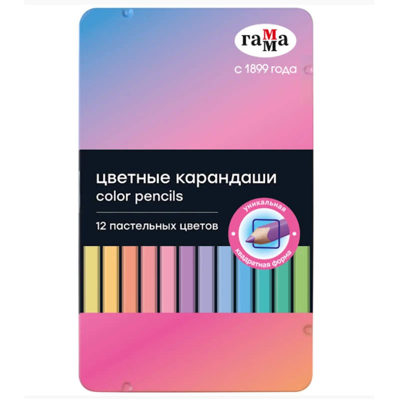 Набор цветных карандашей Гамма 884037, 12 цветов Набор цветных карандашей Гамма 884037, 12 цветов