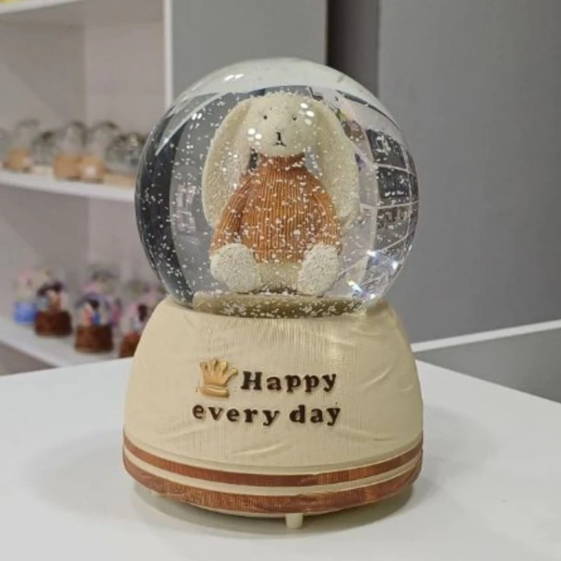 Снежный шар кролик, музыкальный, бежевый