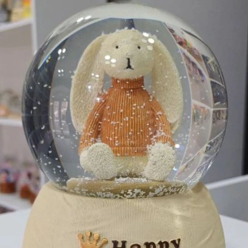 Снежный шар кролик, музыкальный, бежевый