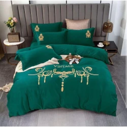 Комплект постельного белья MiraNova CTS-442, простыня 230х250 см, пододеяльник 200х220 см, наволочки 50х70 см, двуспальный, велюр, зеленый