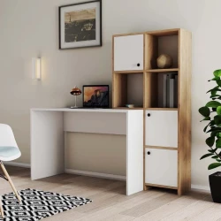 Письменный стол ev_12116162, ламинат, белый/коричневый, 156x51x146 см