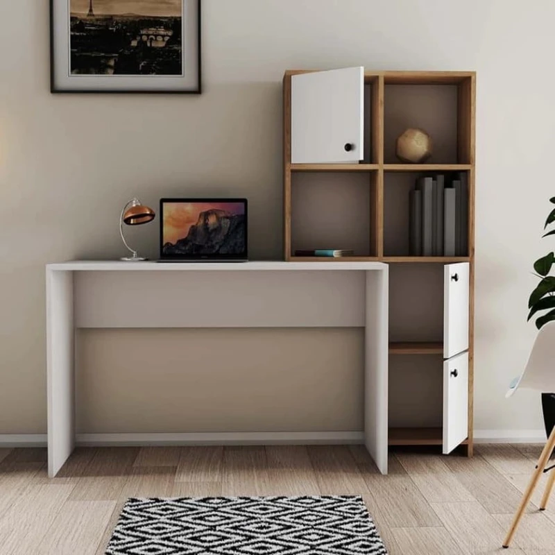 Письменный стол ev_12116162, ламинат, белый/коричневый, 156x51x146 см