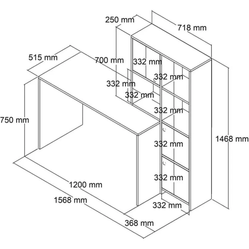 Письменный стол ev_12116162, ламинат, белый/коричневый, 156x51x146 см
