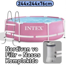 Hovuz Intex 2843TX28290N, karkas, dairəvi, həcm 2843 l, 244x244x76 sm, nərdivan, filtr-nasos, çəhrayı - 2843TX28290N