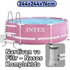 Hovuz Intex 2843TX28290N, karkas, dairəvi, həcm 2843 l, 244x244x76 sm, nərdivan, filtr-nasos, çəhrayı - 2843TX28290N