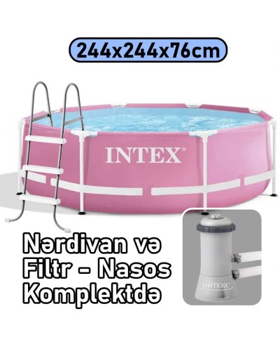 Hovuz Intex 2843TX28290N, karkas, dairəvi, həcm 2843 l, 244x244x76 sm, nərdivan, filtr-nasos, çəhrayı - 2843TX28290N