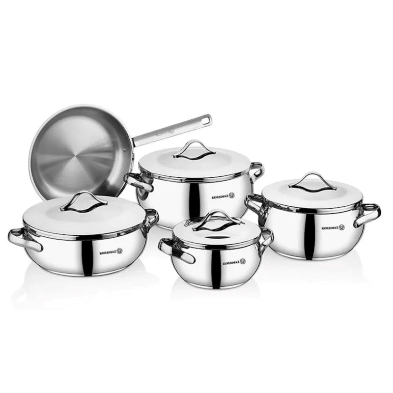 Набор посуды Korkmaz Rondo A1976, нержавеющая сталь, с крышкой, 9 предметов, серебристый