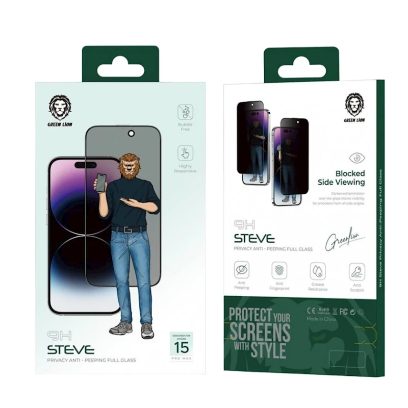 Qoruyucu şüşə Green Lion 9H Steve Privacy Screen Protector Apple iPhone 15 Pro Max üçün Black