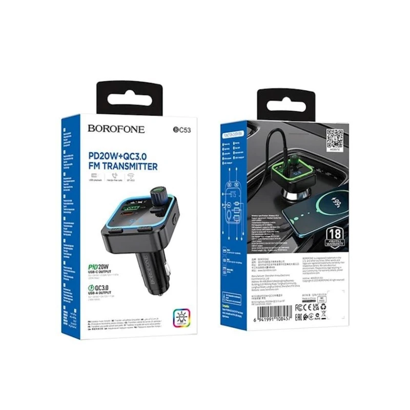 FM-трансмиттер Borofone BC53 PD 20W Black FM-трансмиттер Borofone BC53 PD 20W Black