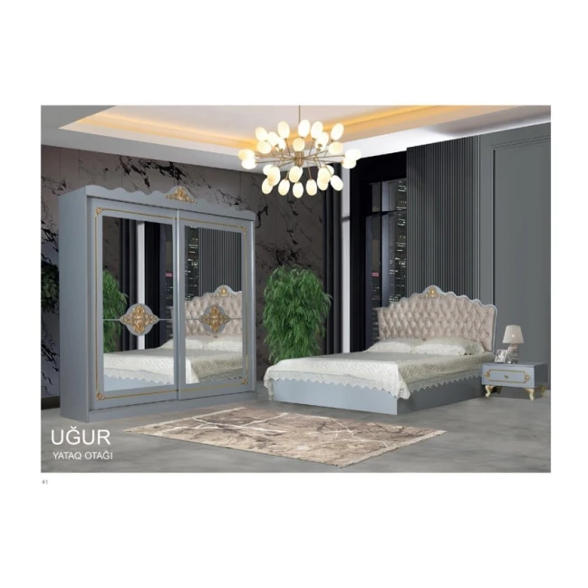 Комплект мебели Uğur, серый, Ламинат, кровать 174x131x205, шкаф 200x226x55, тумба 105x165x40, две тумбочки 60x38x40 Комплект мебели Uğur, серый, Ламинат, кровать 174x131x205, шкаф 200x226x55, тумба 105x165x40, две тумбочки 60x38x40
