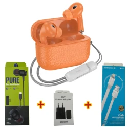Беспроводные наушники Hoco EQ9 Orange + Подарок Проводные наушники Strap Pure + Сетевое зарядное устройство Samsung 25W + Кабель USB Borofone BX89