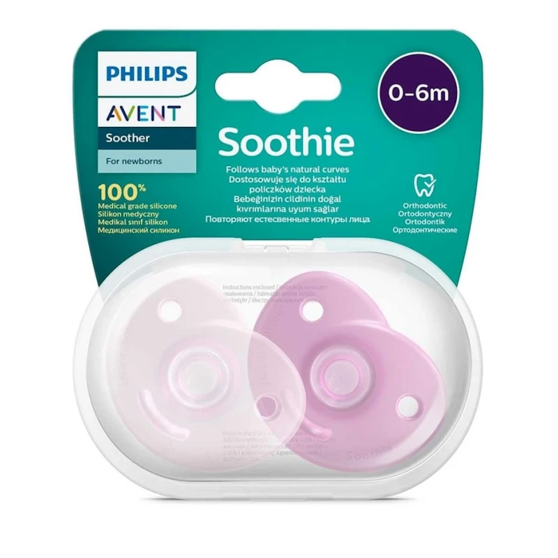Пустышка Philips AVENT Curved Soothie Pink для девочек, 0-6 м, 2 шт