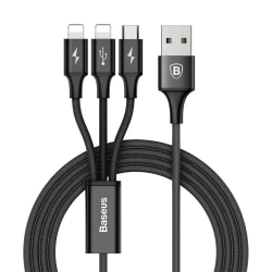 Кабель USB Baseus Rapid 3 в 1 2хLightning+USB Type-C 3A 1.2 м Black (CAMLL-SU01)