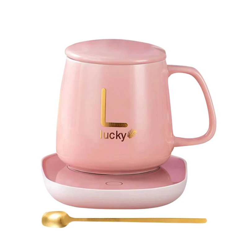 Кружка с подогревом Lucky LQF-1925, с ложкой, розовая Кружка с подогревом Lucky LQF-1925, с ложкой, розовая