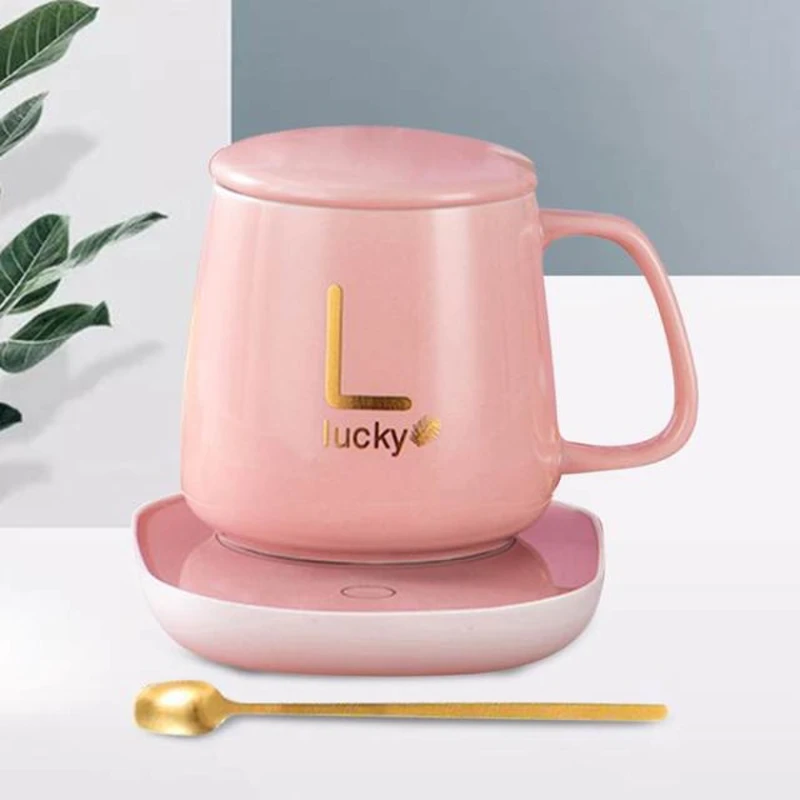 Кружка с подогревом Lucky LQF-1925, с ложкой, розовая Кружка с подогревом Lucky LQF-1925, с ложкой, розовая