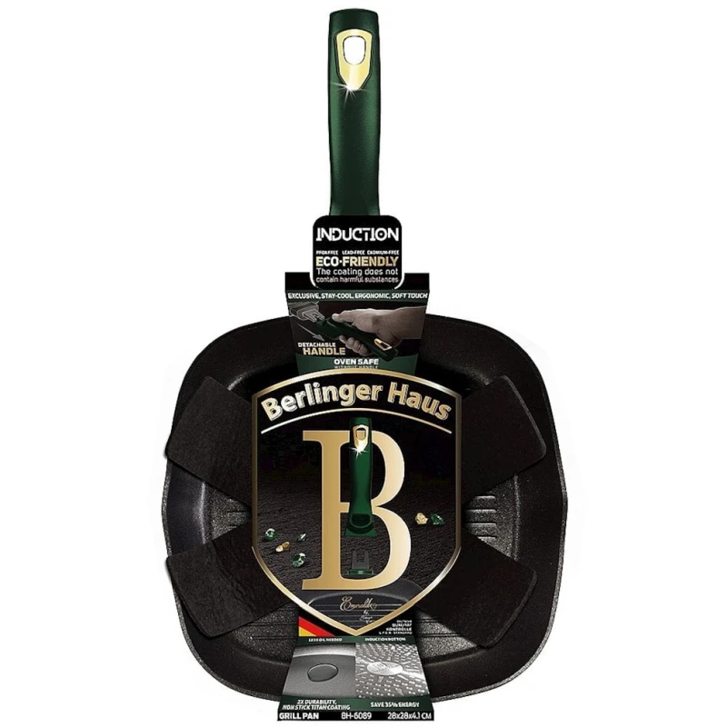 Сковородка-гриль Berlinger Haus Emerald Collection BH 6088, цвет зеленый/черный, 28 см Сковородка-гриль Berlinger Haus Emerald Collection BH 6088, цвет зеленый/черный, 28 см