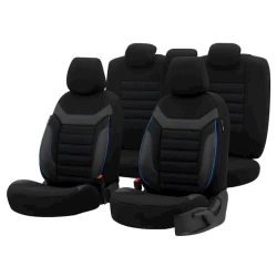 Набор чехлов на сидения авто vidual2, лен/кожа, черный/синий Набор чехлов на сидения авто vidual2, лен/кожа, черный/синий