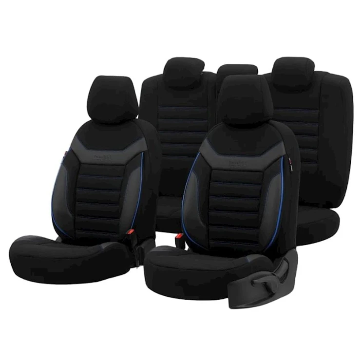 Avtomobil oturacaqları üçün çexol dəsti vidual2, kətan/dəri, qara/göy