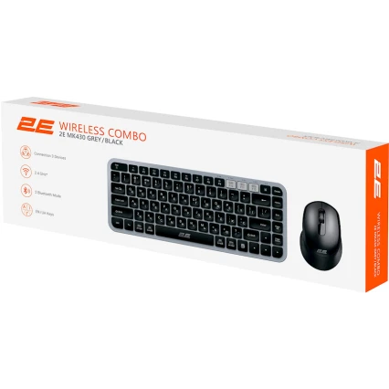 Комплект (клавиатура+мышь) 2E Combo MK430 WL/BT, EN/UK/RU, grey-black Комплект (клавиатура+мышь) 2E Combo MK430 WL/BT, EN/UK/RU, grey-black