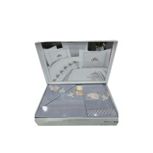 Yataq dəsti NV15 yorğan üzü 200x220 sm, mələfə 240x260 sm, 4 yastıq üzü 50x70 sm, pambıq, boz/çəhrayı