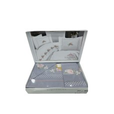 Yataq dəsti NV15 yorğan üzü 200x220 sm, mələfə 240x260 sm, 4 yastıq üzü 50x70 sm, pambıq, boz/çəhrayı
