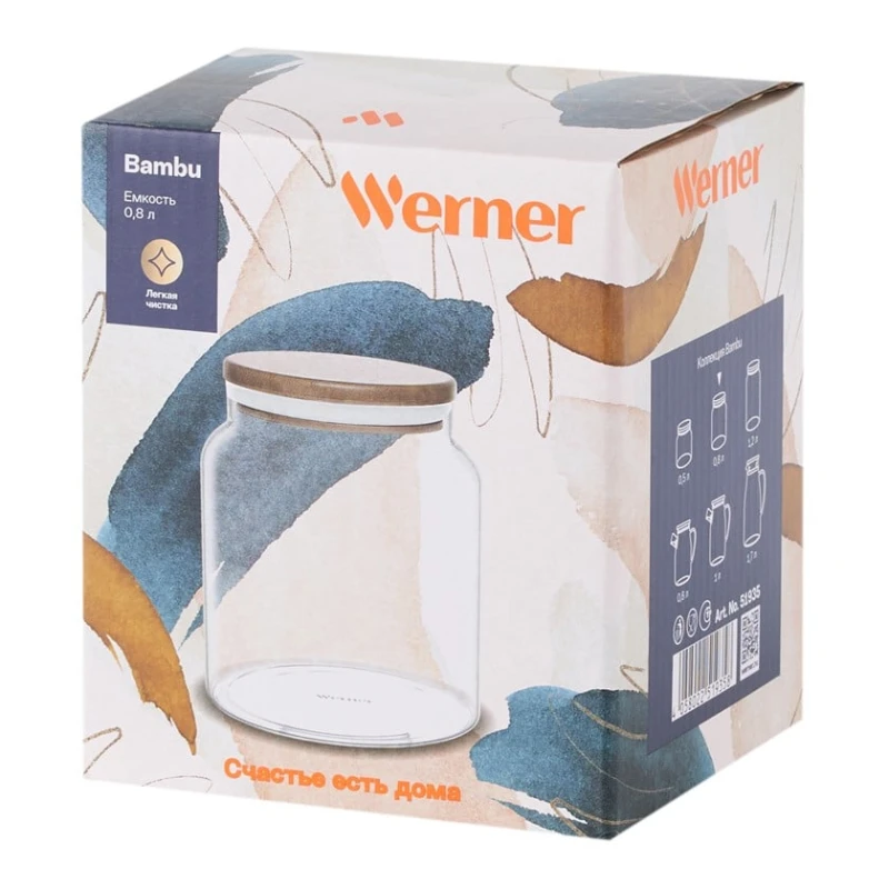 Емкость для хранения Werner Bambu 51935, стекло/дерево, прозрачная/коричневая, 800 мл Емкость для хранения Werner Bambu 51935, стекло/дерево, прозрачная/коричневая, 800 мл
