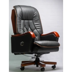 Офисное кресло ERZ DF5, черное, деревянные подлокотники и ножки, экокожа - ERZ_DF5