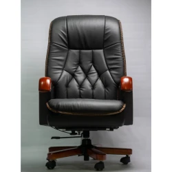 Офисное кресло ERZ DF5, черное, деревянные подлокотники и ножки, экокожа - ERZ_DF5