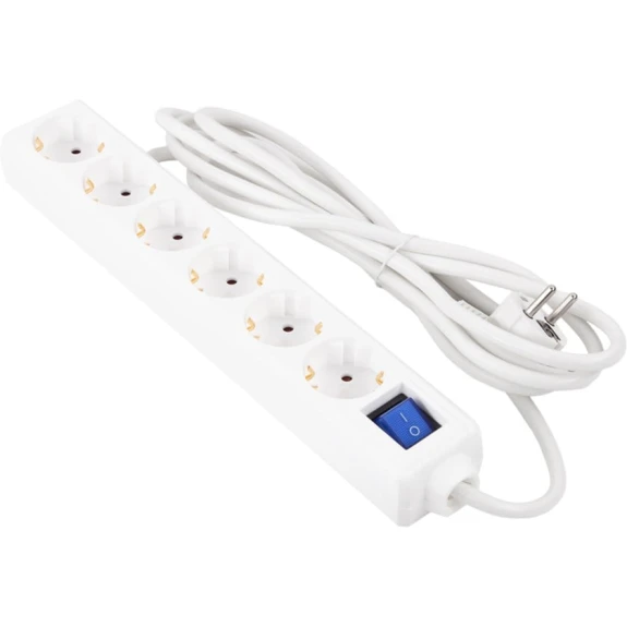 Сетевой фильтр 2E 3 м, 6-розеточный, Белый - 2E-U06ESM3WH