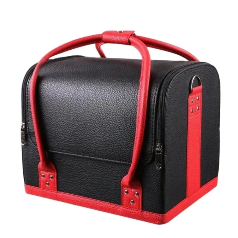 Косметичка-органайзер 5946_0048, 30x25x23 см, кожа, черный-красный