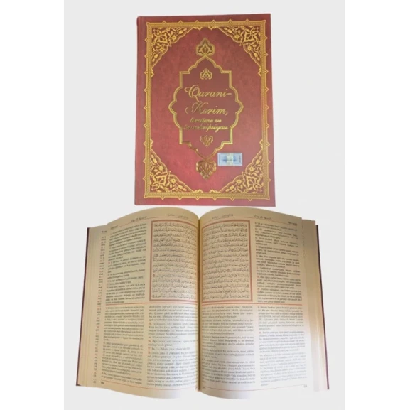 Kitab Üç dil Qurani-Kərim, transkripsiyanı hazırlayanlar Əbdülət Vəliyev və Çinarə Nuriyeva, tərcümə Ağabala Mehdiyev və Dürdanə Cəfərli