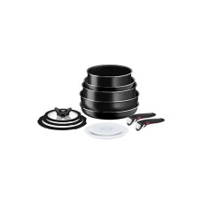 Qab-qacaq dəsti Tefal İngenio Titanium, 12 əşya, 20/22/24/26 sm, qapaqla, qara