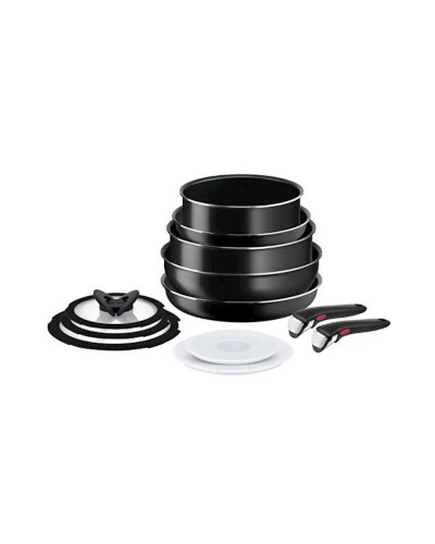 Qab-qacaq dəsti Tefal İngenio Titanium, 12 əşya, 20/22/24/26 sm, qapaqla, qara