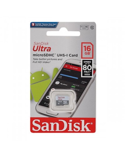 Yaddaş kartı Sandisk Ultra microSD 16Gb UHS-1 U3 80MB/s (SDSQUNS-016G-GN3MN)