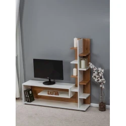 Тумба под ТВ 111x25x110 см, ЛДСП, Белый/Коричневый Тумба под ТВ 111x25x110 см, ЛДСП, Белый/Коричневый