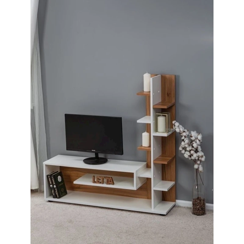 Тумба под ТВ 111x25x110 см, ЛДСП, Белый/Коричневый Тумба под ТВ 111x25x110 см, ЛДСП, Белый/Коричневый