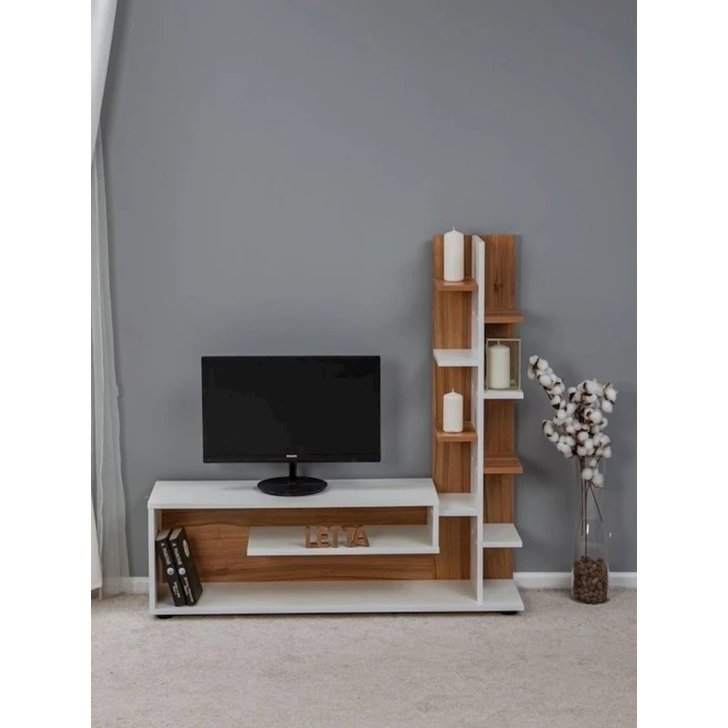 Тумба под ТВ 111x25x110 см, ЛДСП, Белый/Коричневый Тумба под ТВ 111x25x110 см, ЛДСП, Белый/Коричневый