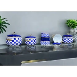 Набор кастрюль и контейнеров SHA-00006633, эмалированная сталь, белый/синий, кастрюли 16/18/20/22 см (2/3/3.7/5 л), контейнеры 14/16/18 см, 14 шт