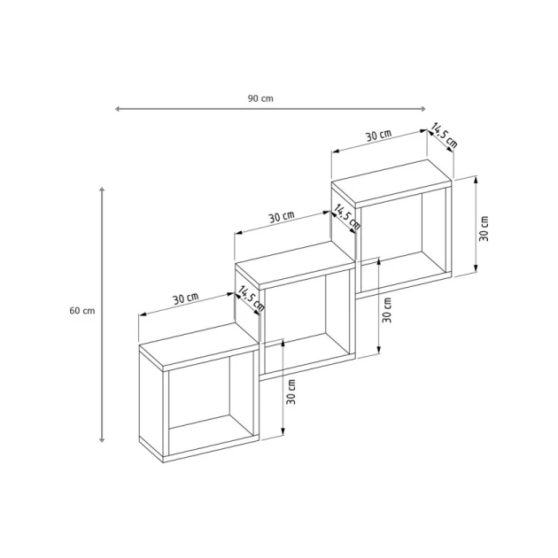Divar rəfi Art Mebel 87, laminat, 66х96х18 sm, boz