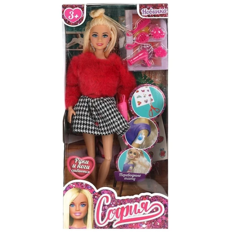 Кукла Карапуз София с расческой, набор тату и аксессуарами, 29 см