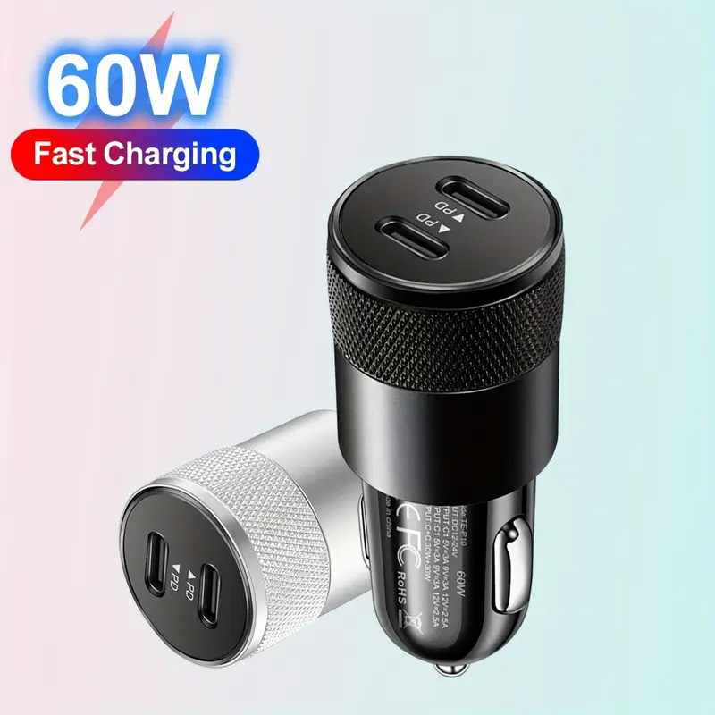 Avtomobil şarj cihazı, ikili çıxış, Quick Charge 3.0 və PD, 60W, USB Type-C + USB-A Avtomobil şarj cihazı, ikili çıxış, Quick Charge 3.0 və PD, 60W, USB Type-C + USB-A