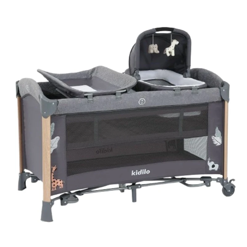 Манеж-кровать Kidilo AP940S, металл/пластик, серая