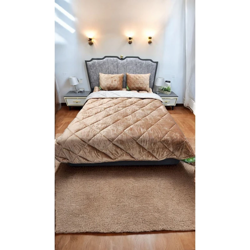 Yorğan Luxe Cotton Lu-xe-000621, 195x215 sm, ikinəfərlik, bütün fəsillər, velür, qızılı