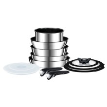 Qab-qacaq dəsti Tefal Ingenio Titanium Preference, 5 ədəd, tayqulp 22 sm, tavalar 26/28 sm, alüminium, qapaq ilə, gümüşü