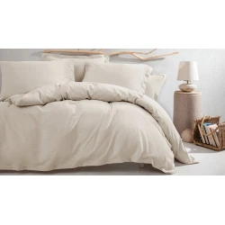 Комплект постельного белья Yataş Annie, пододеяльник 200х220 см, простыня 240х260 см, наволочка 50х70 см (2 шт), двуспальный, хлопок/лен, бежевый
