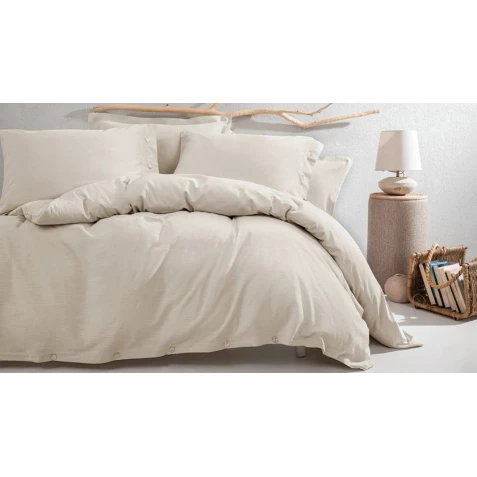 Комплект постельного белья Yataş Annie, пододеяльник 200х220 см, простыня 240х260 см, наволочка 50х70 см (2 шт), двуспальный, хлопок/лен, бежевый