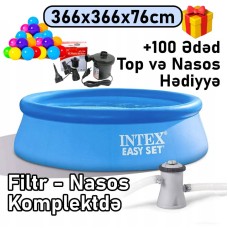 Şişmə hovuz Intex 366x76 sm, dairəvi, həcm 5621 l, filtr nasosu, hava nasosu - 5621TX28132T100N