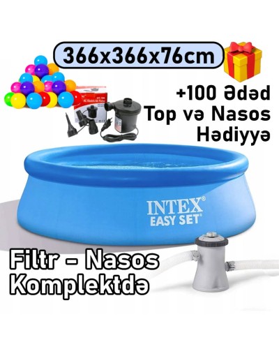 Şişmə hovuz Intex 366x76 sm, dairəvi, həcm 5621 l, filtr nasosu, hava nasosu - 5621TX28132T100N