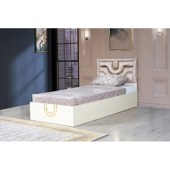 Односпальная кровать Woodpecker Rio, ламинат, кремовая, 95x100x205 см Односпальная кровать Woodpecker Rio, ламинат, кремовая, 95x100x205 см