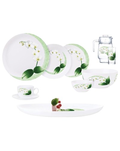 Süfrə qab-qacaq dəsti Porcelaire SF-222, ağ/yaşıl, 46 parça